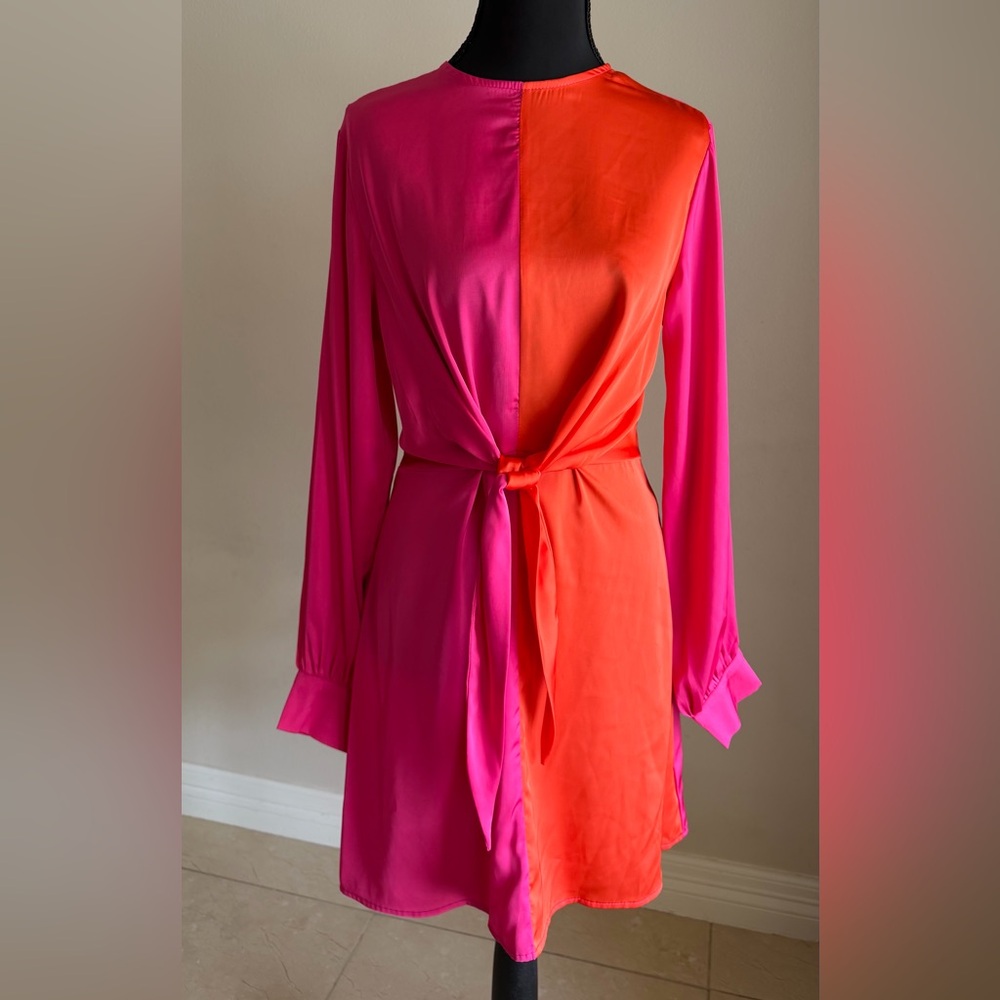 Pink and Orange Colorblock Mini Dress